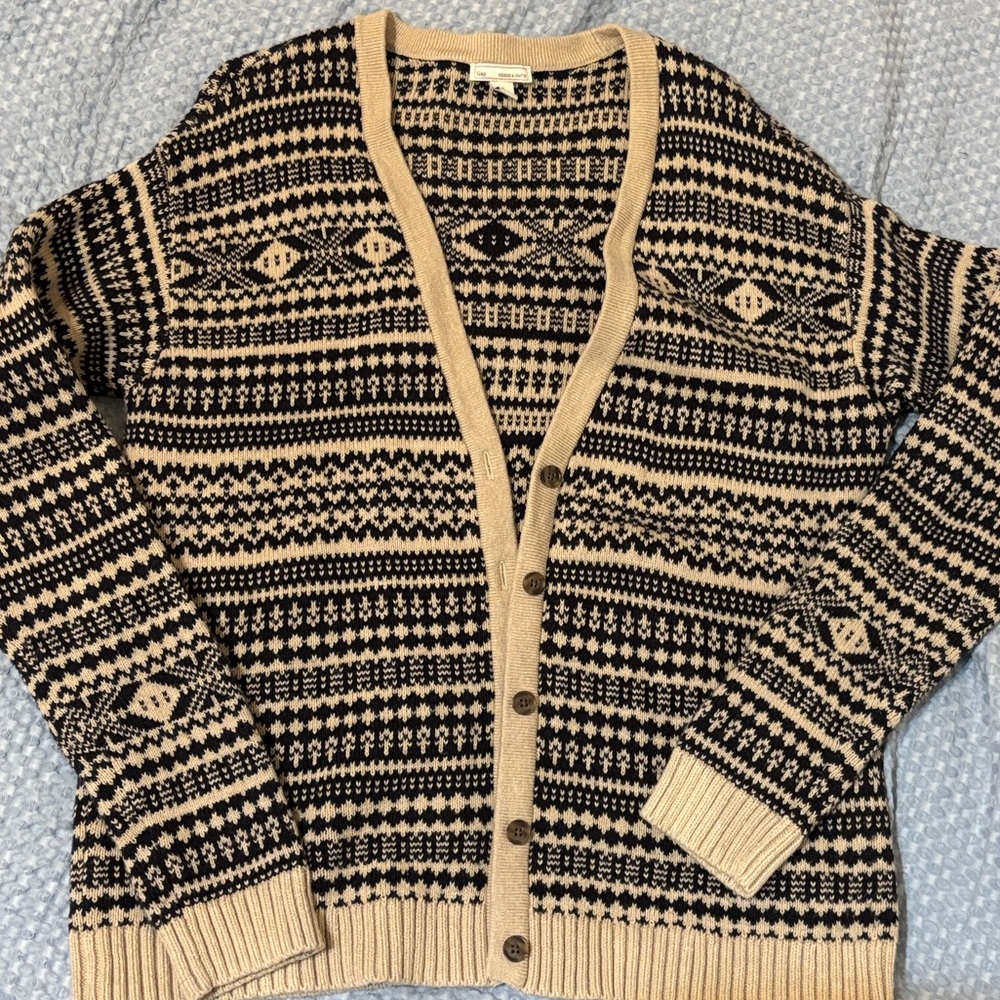 GAP Black and Beige Patterned Cardigan